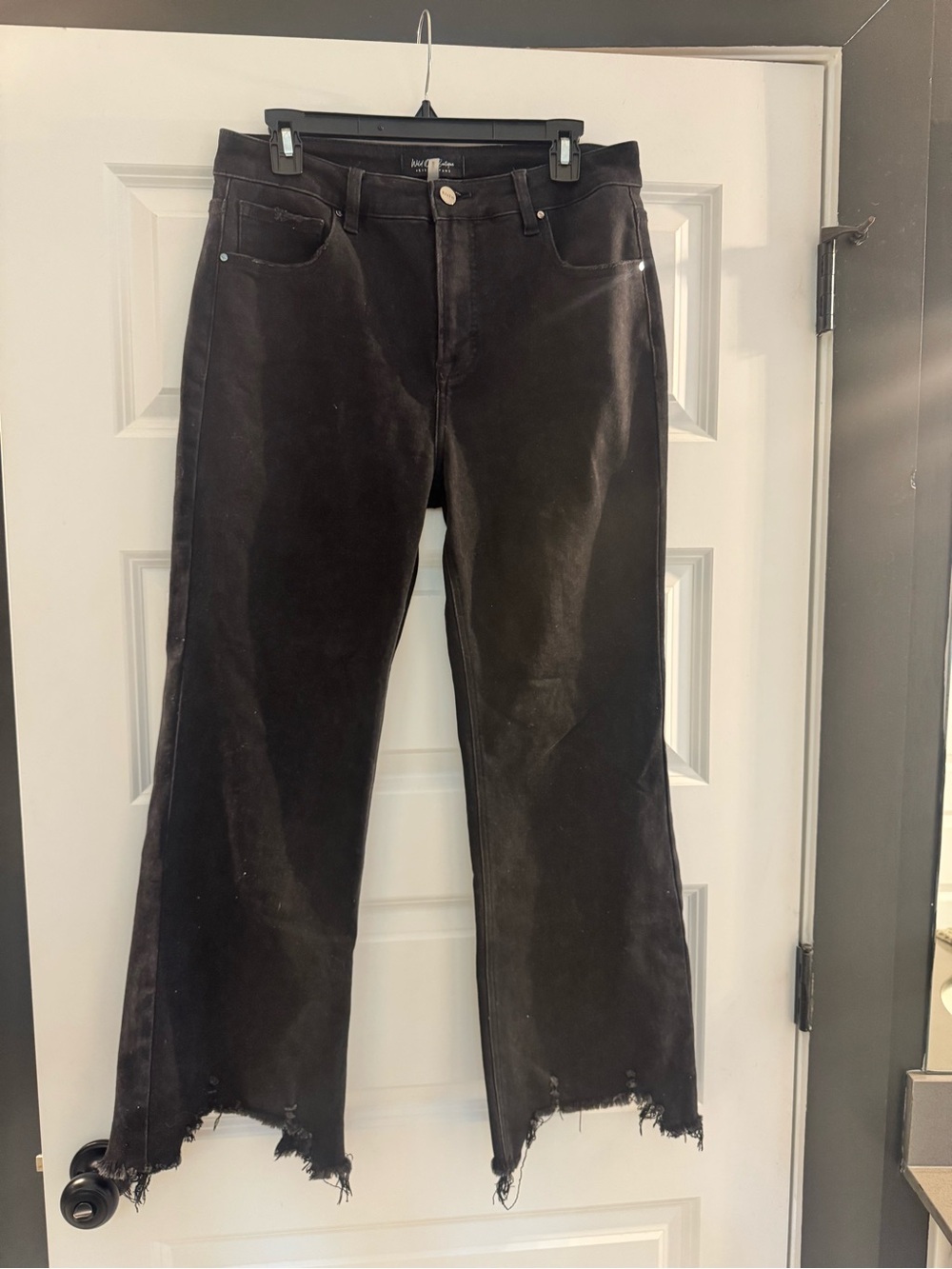 Black Frayed Hem Wide-Leg Jeans